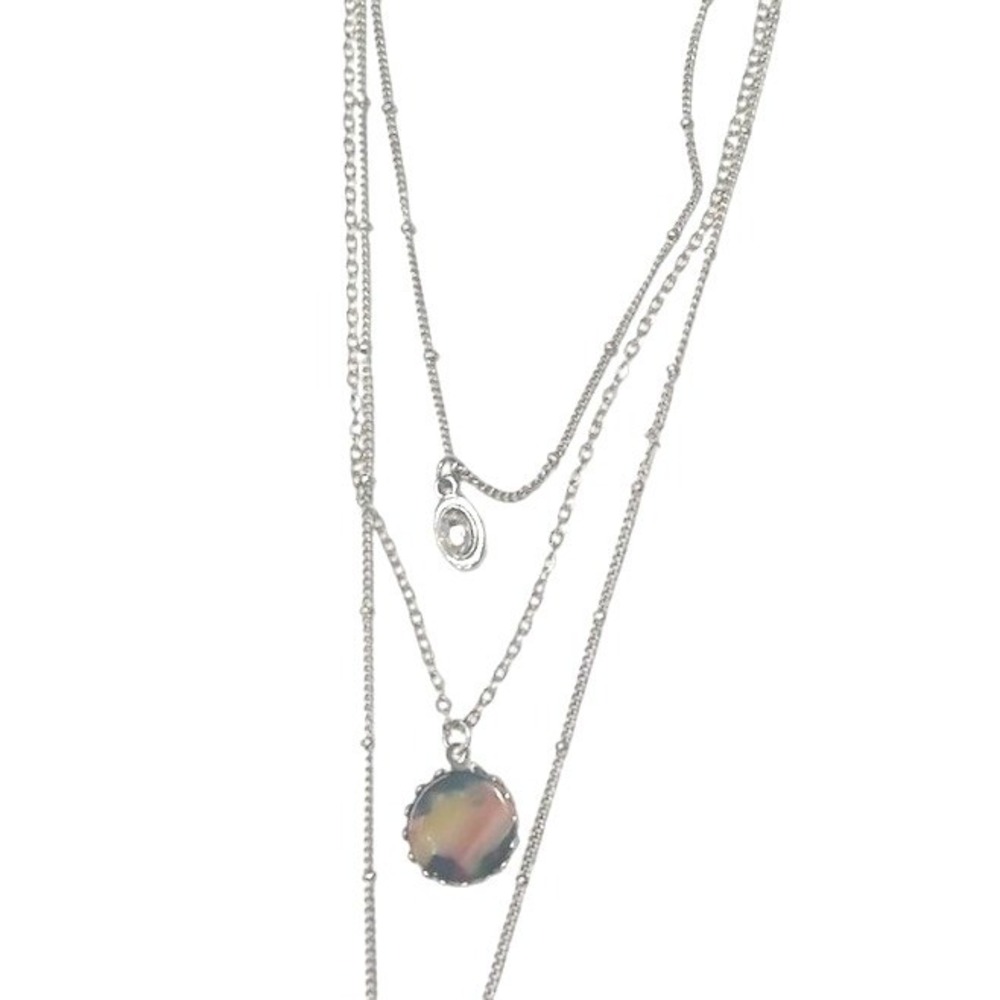 Maurices Silver Tone Layered Multi Strand Necklace Marbled Pendant Bar Charm